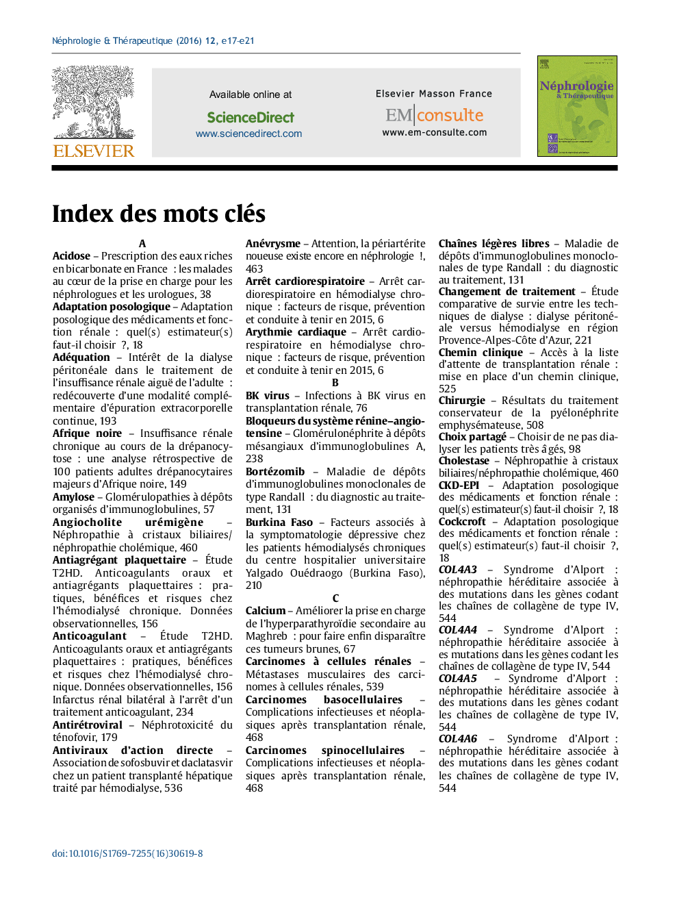 عکس صفحه اول مقاله: Index des mots clés Index des mots clés