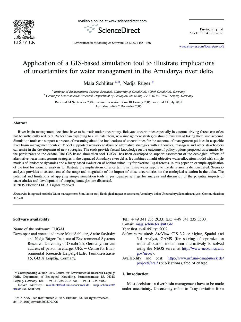 Application of a GIS-based simulation tool to illustrate implications of uncertainties for water management in the Amudarya river delta