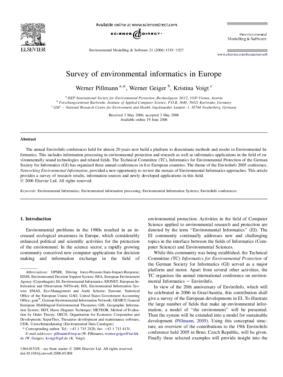 Survey of environmental informatics in Europe