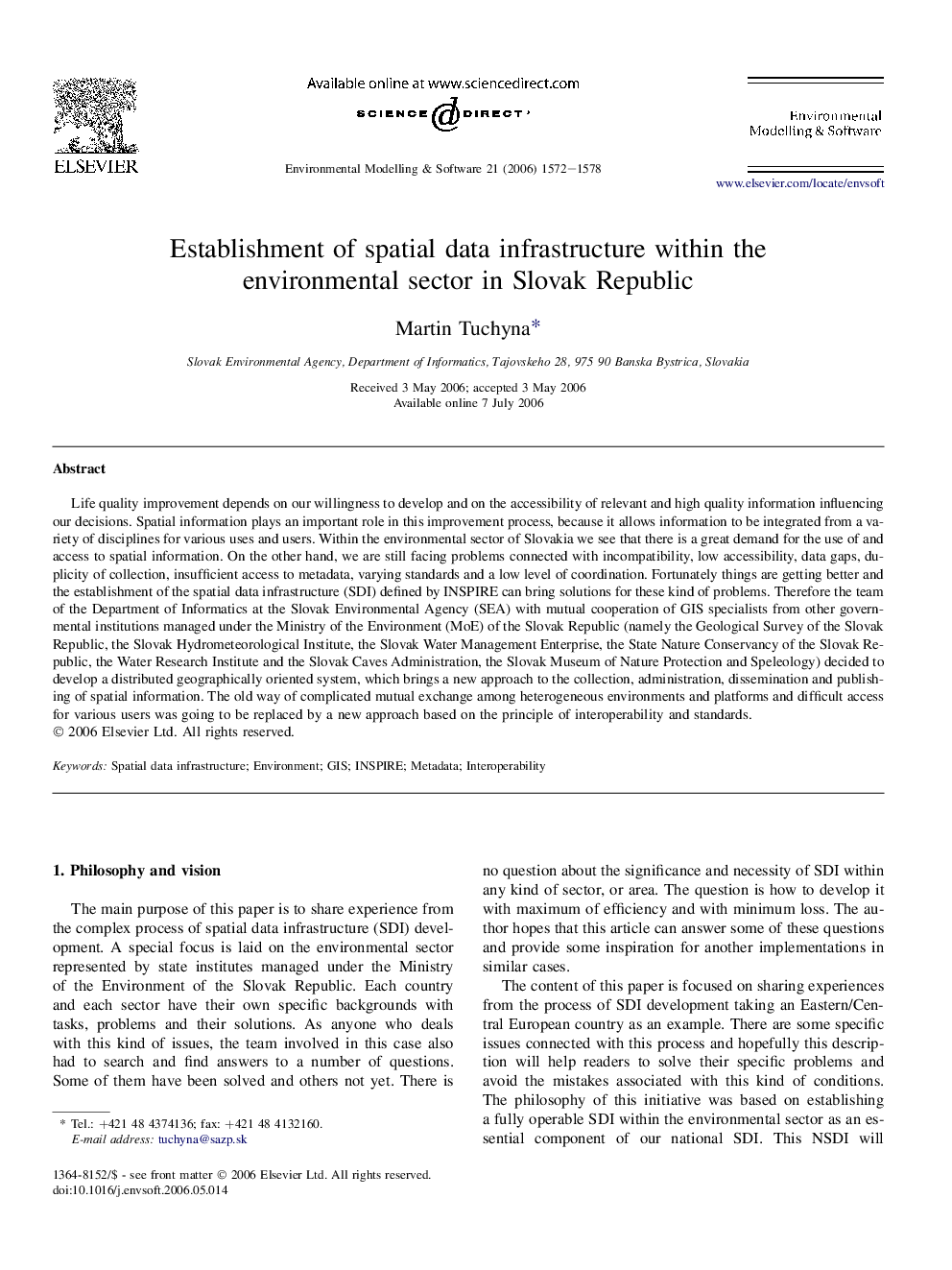 Establishment of spatial data infrastructure within the environmental sector in Slovak Republic