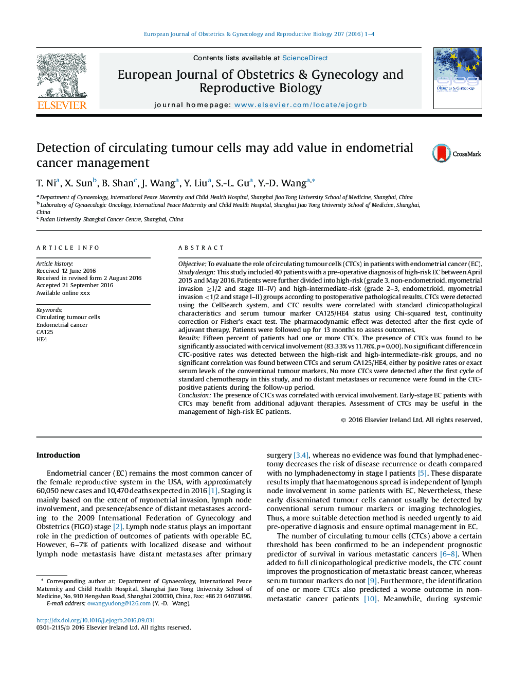 Detection of circulating tumour cells may add value in endometrial cancer management