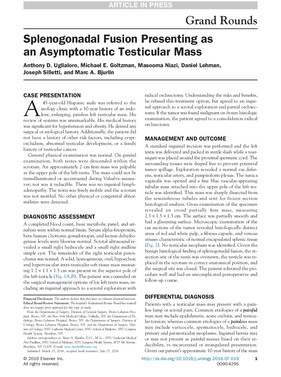 Splenogonadal Fusion Presenting as an Asymptomatic Testicular Mass