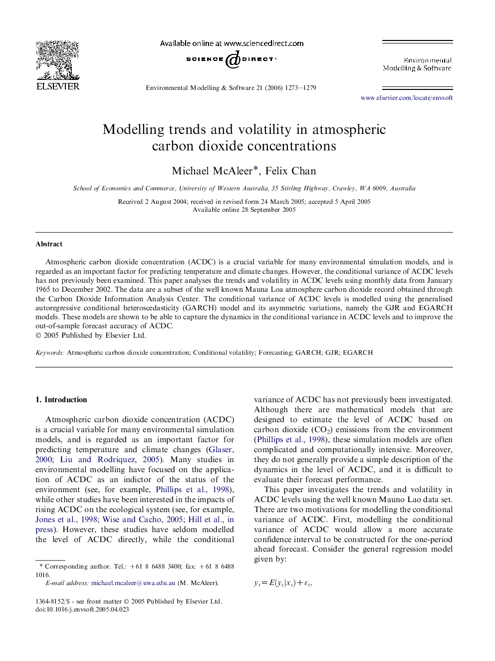 Modelling trends and volatility in atmospheric carbon dioxide concentrations