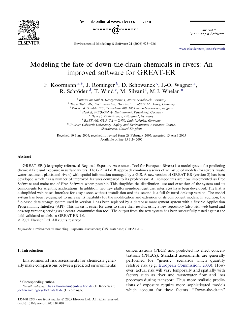 Modeling the fate of down-the-drain chemicals in rivers: An improved software for GREAT-ER