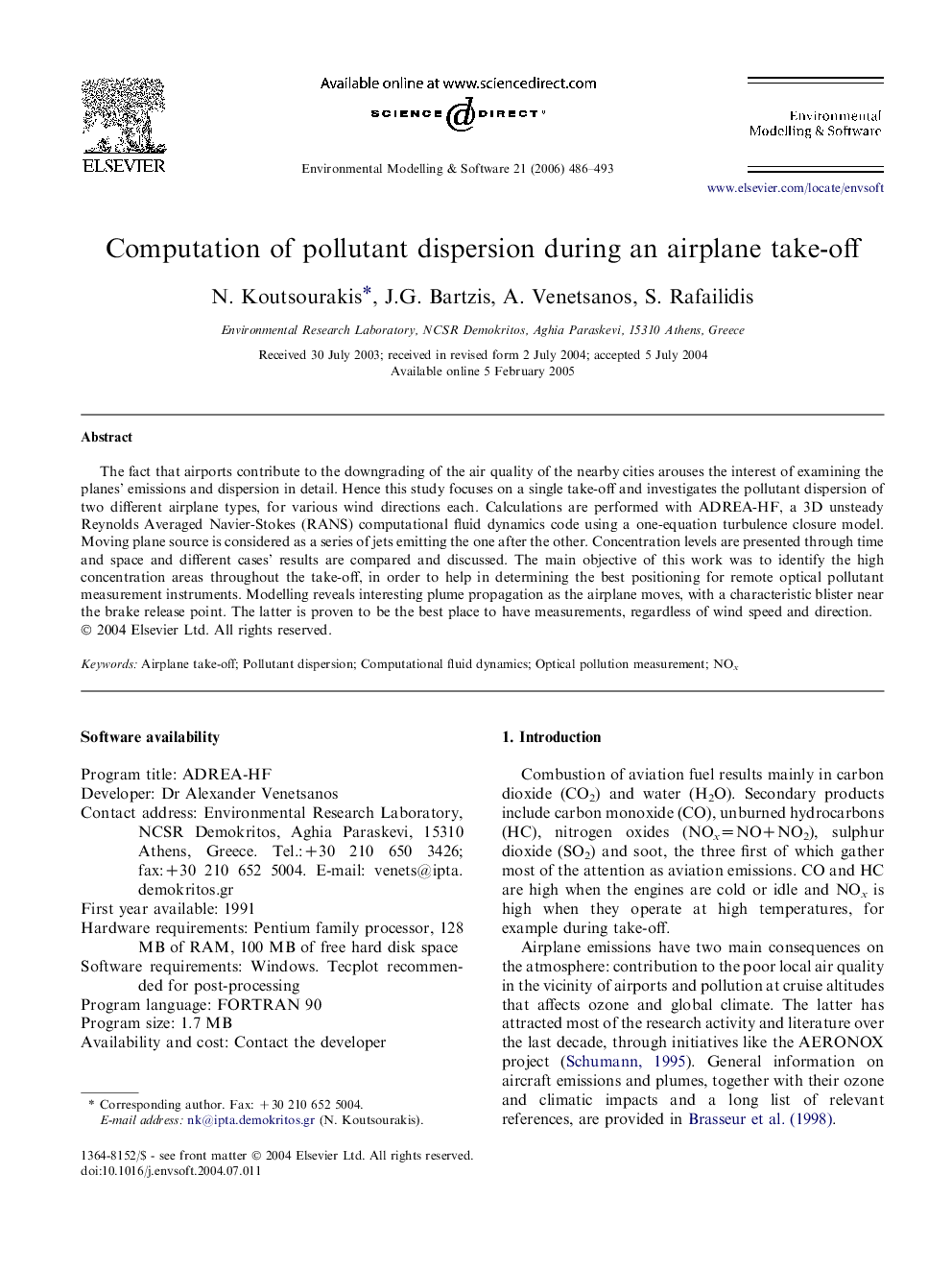 Computation of pollutant dispersion during an airplane take-off