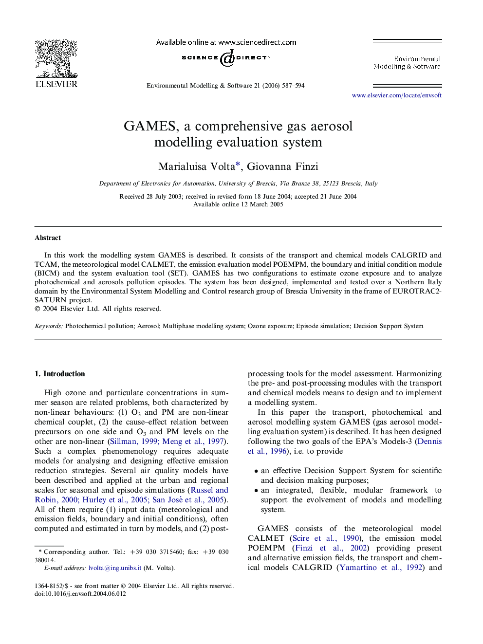 GAMES, a comprehensive gas aerosol modelling evaluation system