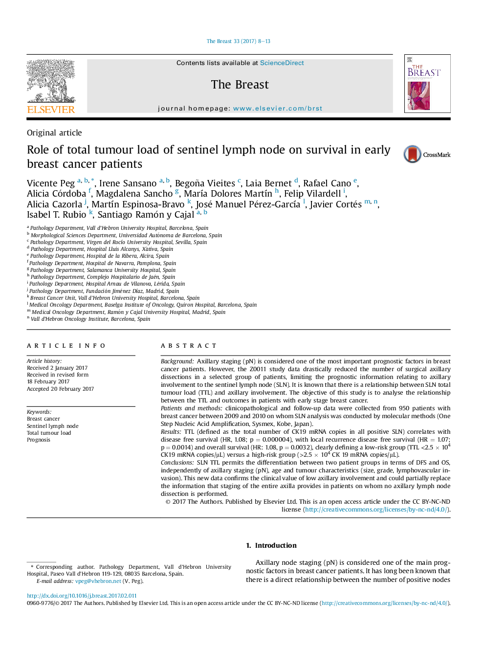 Role of total tumour load of sentinel lymph node on survival in early breast cancer patients