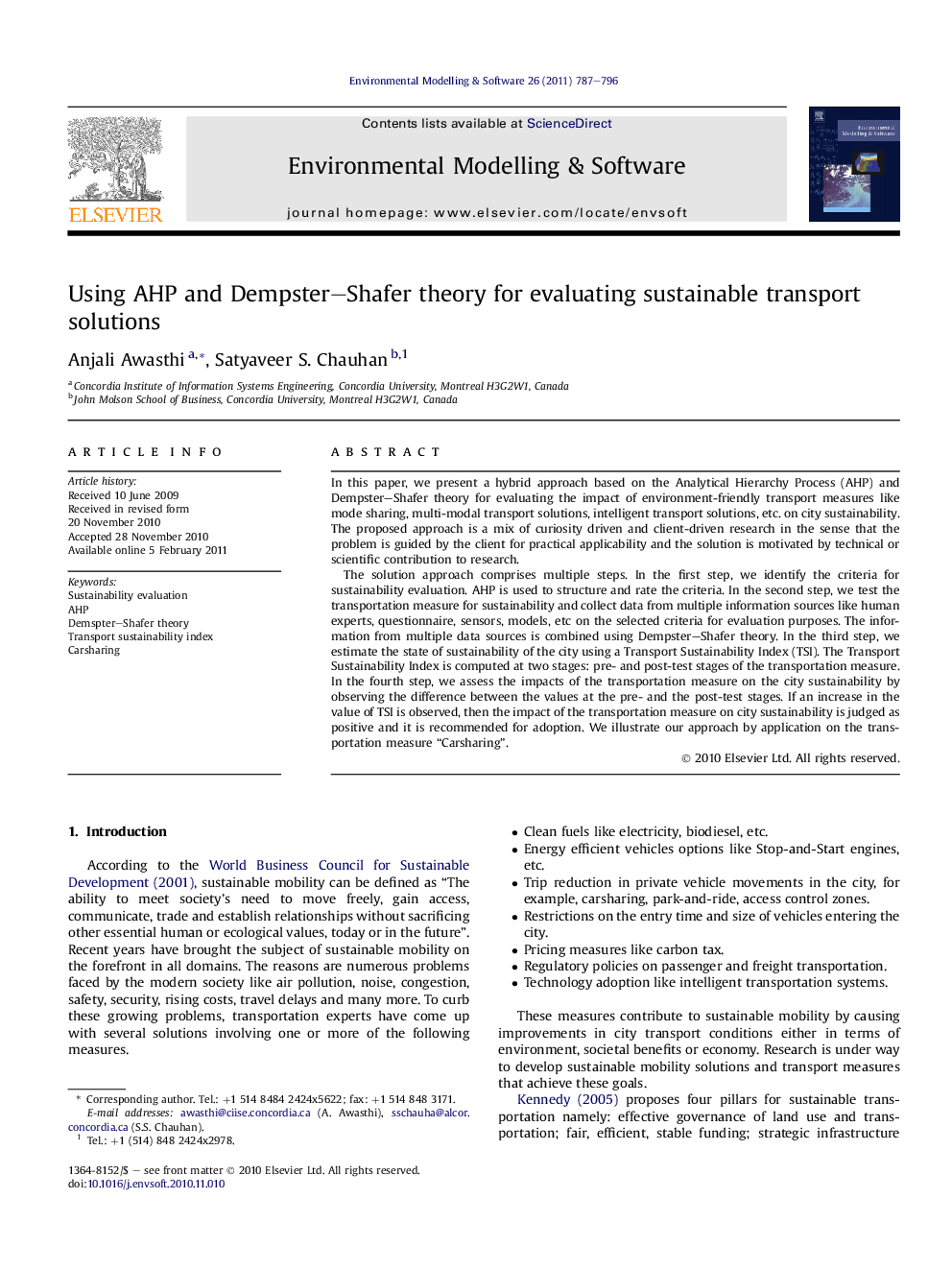 Using AHP and Dempster–Shafer theory for evaluating sustainable transport solutions