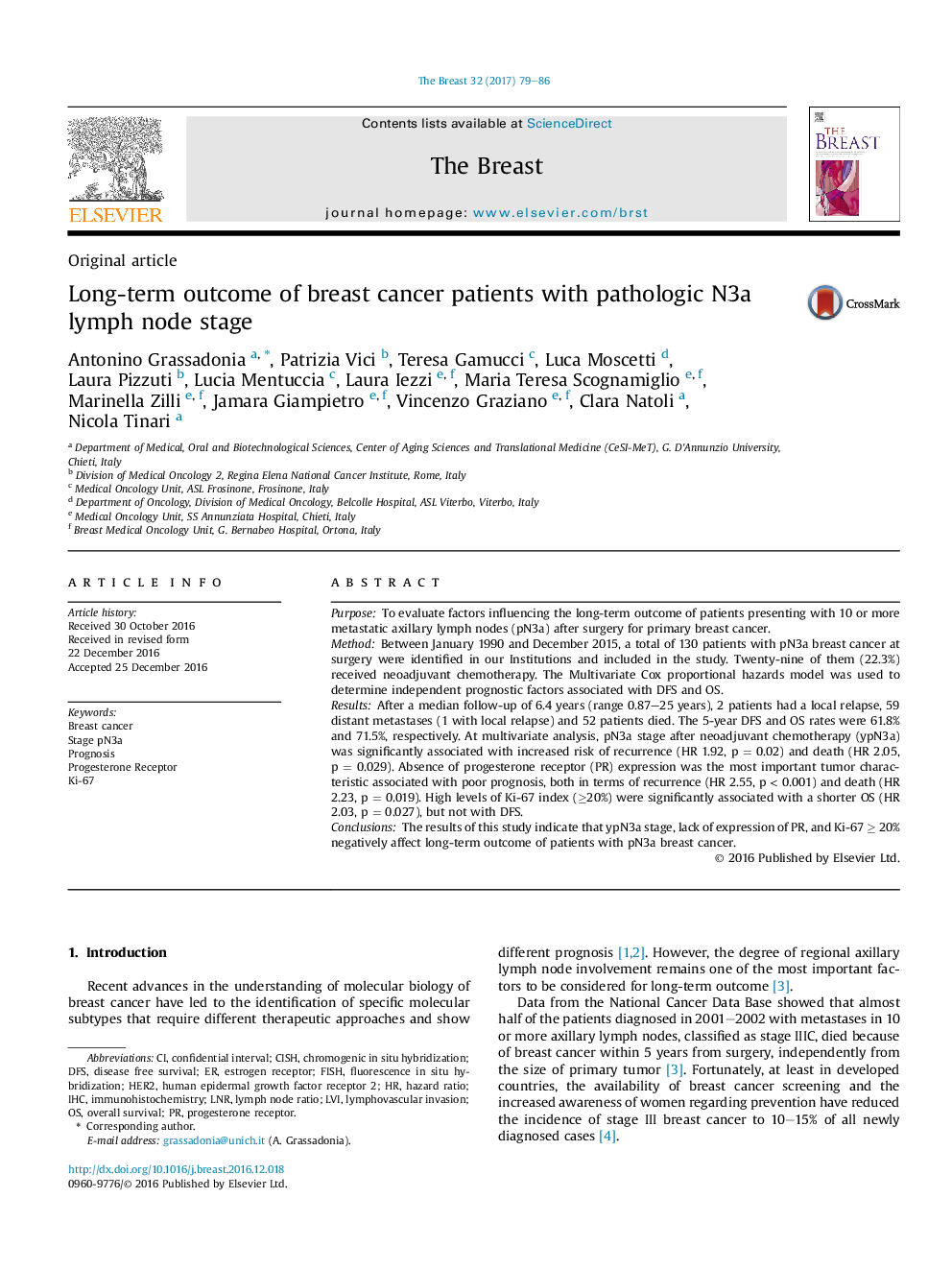 Long-term outcome of breast cancer patients with pathologic N3a lymph node stage