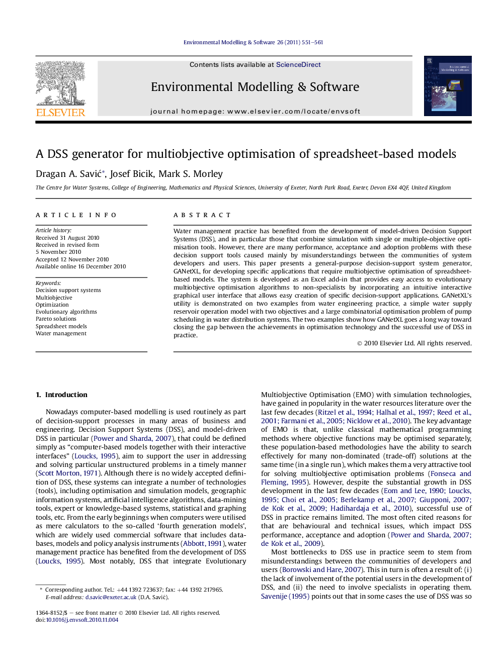 A DSS generator for multiobjective optimisation of spreadsheet-based models