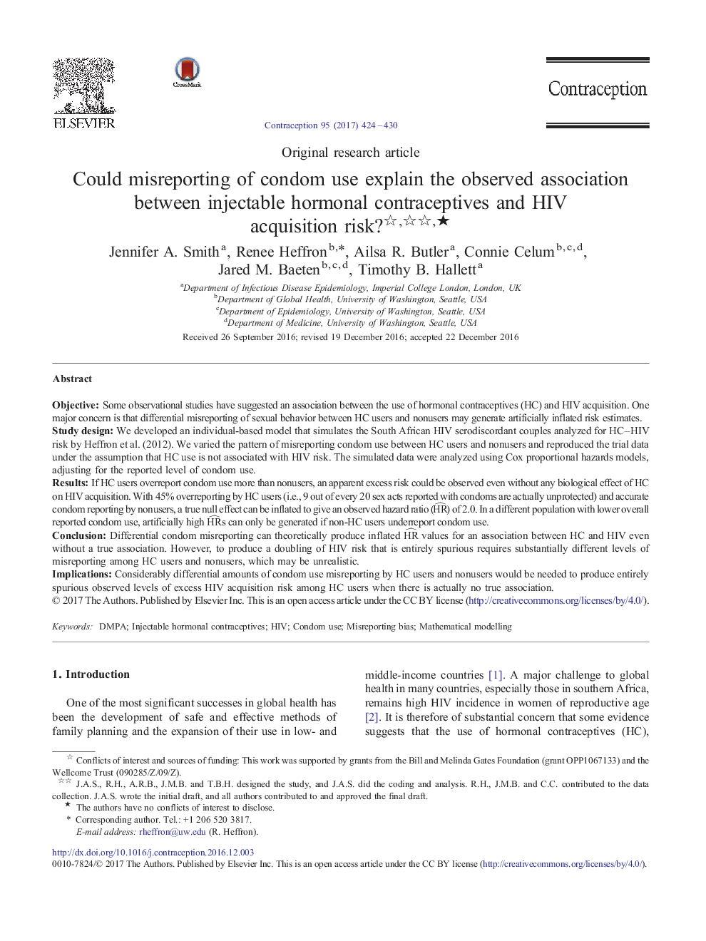 Could misreporting of condom use explain the observed association between injectable hormonal contraceptives and HIV acquisition risk?â