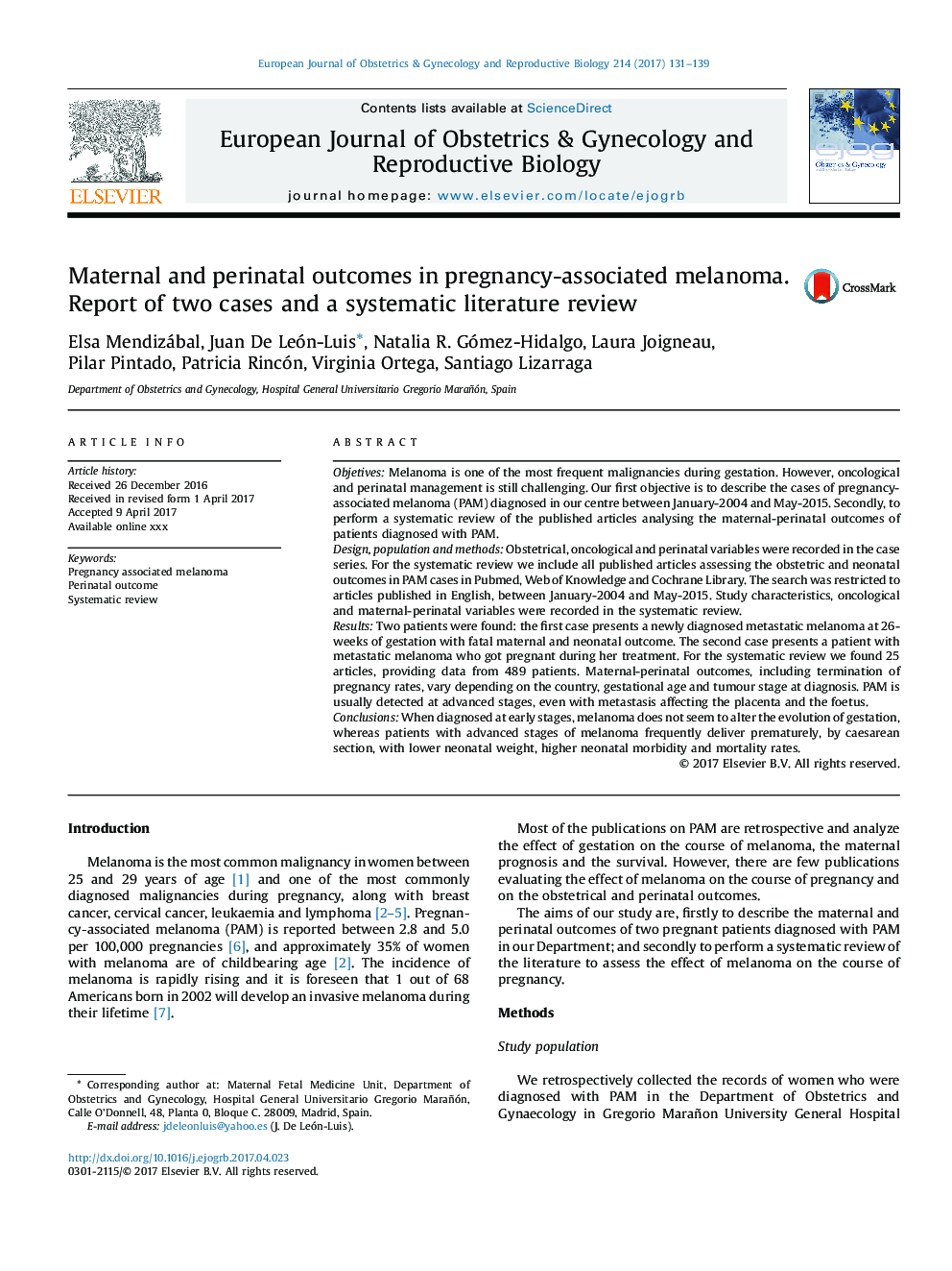 Maternal and perinatal outcomes in pregnancy-associated melanoma. Report of two cases and a systematic literature review