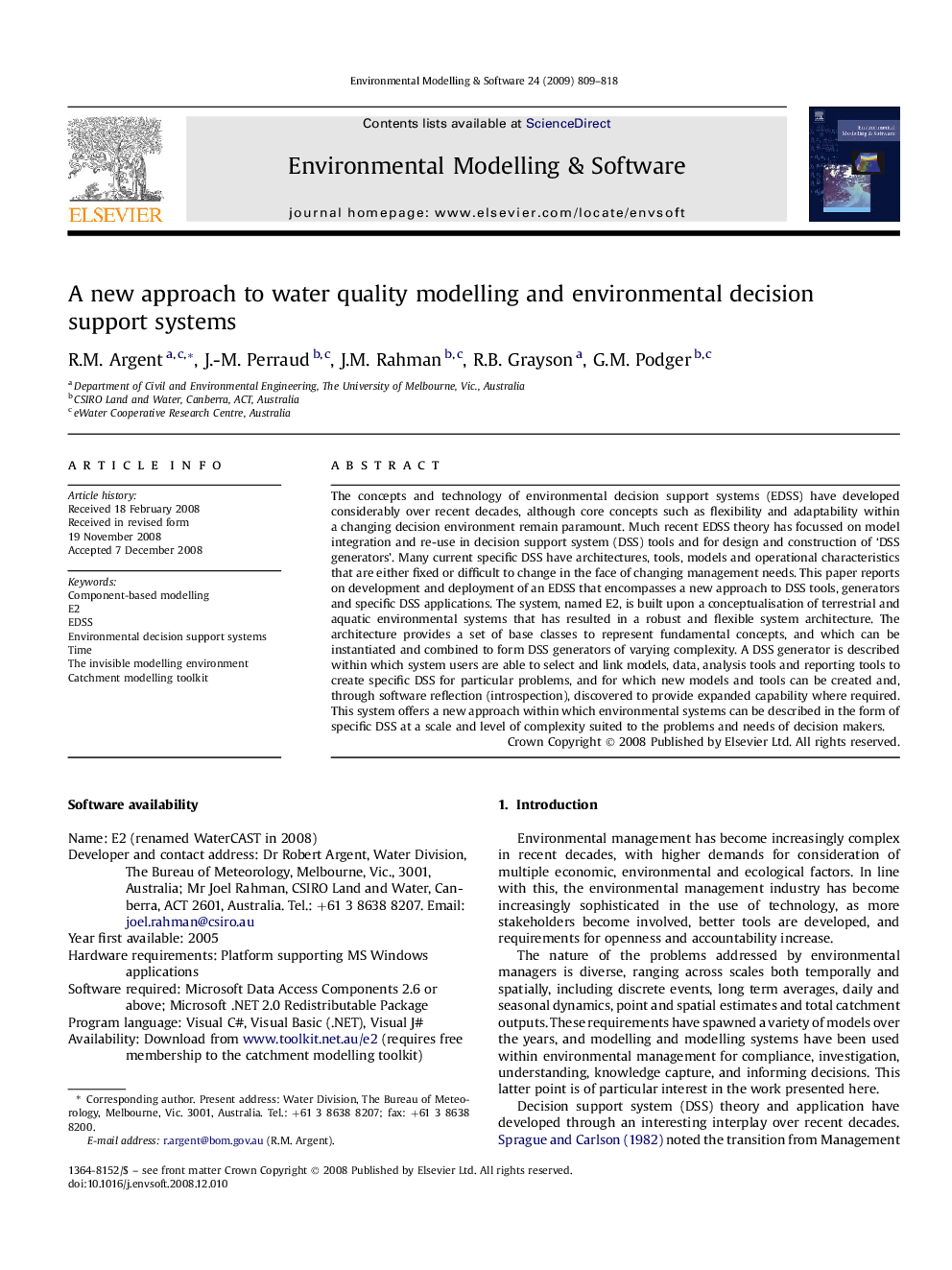 A new approach to water quality modelling and environmental decision support systems