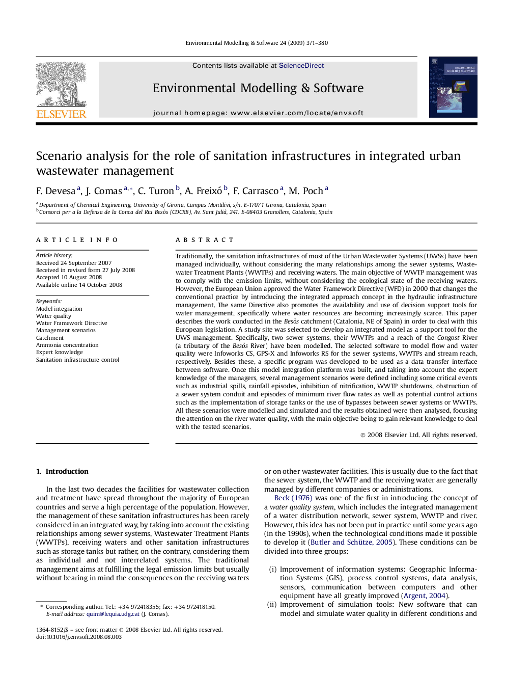 Scenario analysis for the role of sanitation infrastructures in integrated urban wastewater management