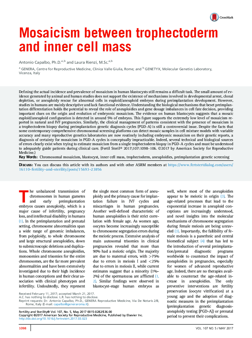 موزاییکیشن بین تروتکتودرم و توده سلولی داخلی 