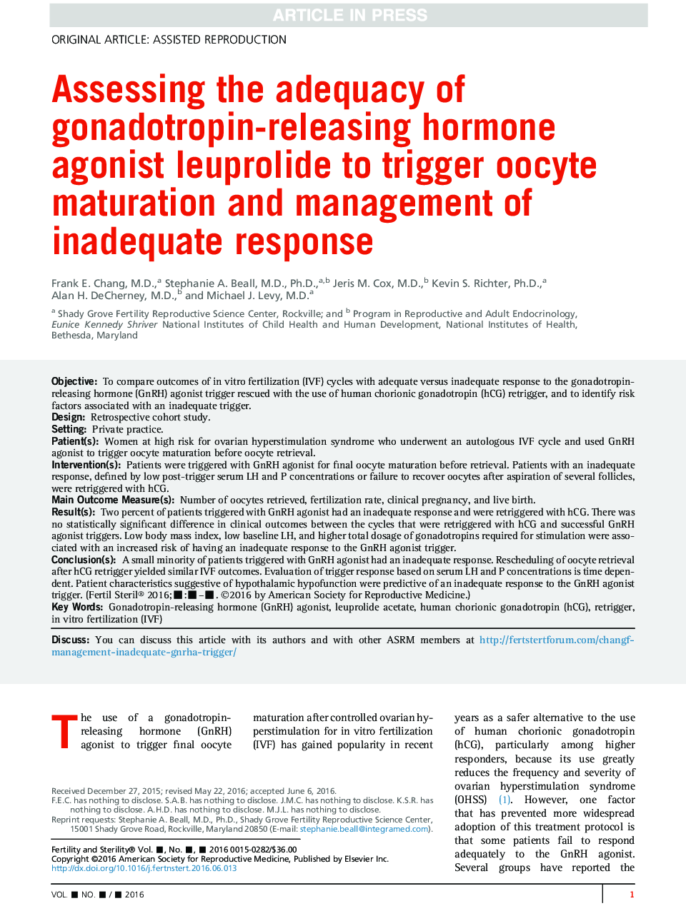 Assessing the adequacy of gonadotropin-releasing hormone agonist leuprolide to trigger oocyte maturation and management of inadequate response