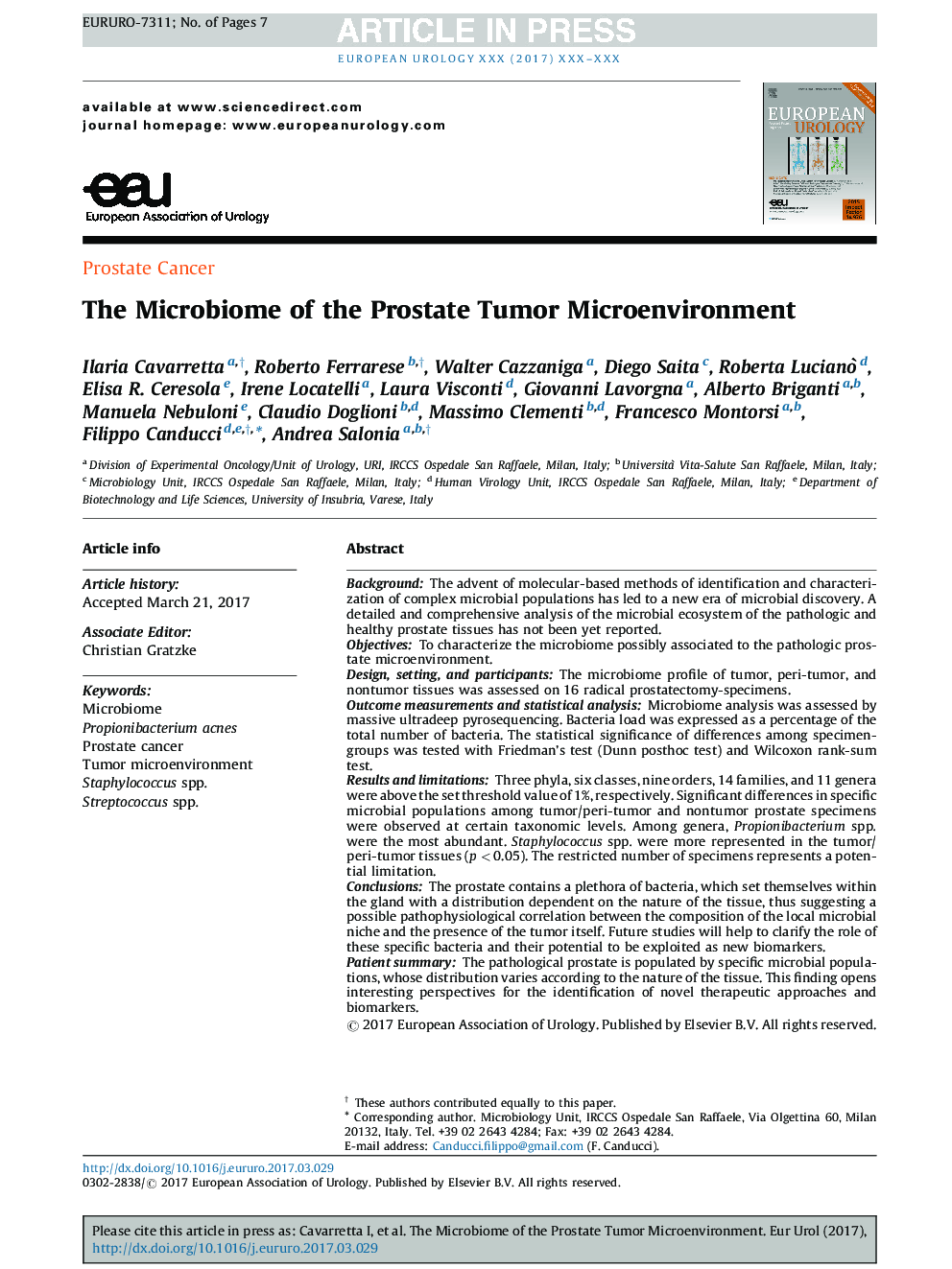 The Microbiome of the Prostate Tumor Microenvironment