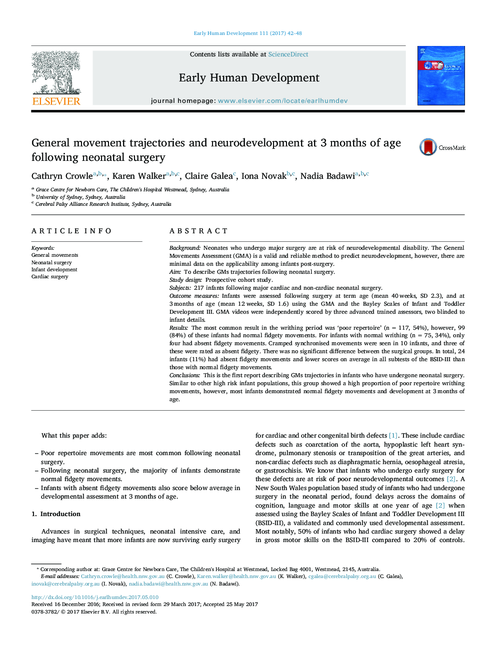 General movement trajectories and neurodevelopment at 3Â months of age following neonatal surgery