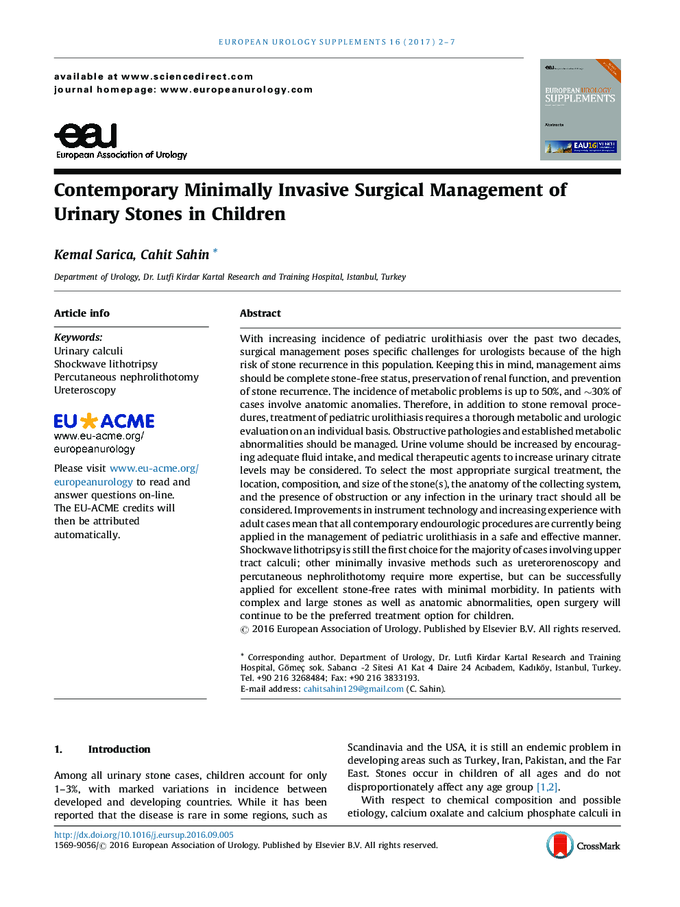 Contemporary Minimally Invasive Surgical Management of Urinary Stones in Children