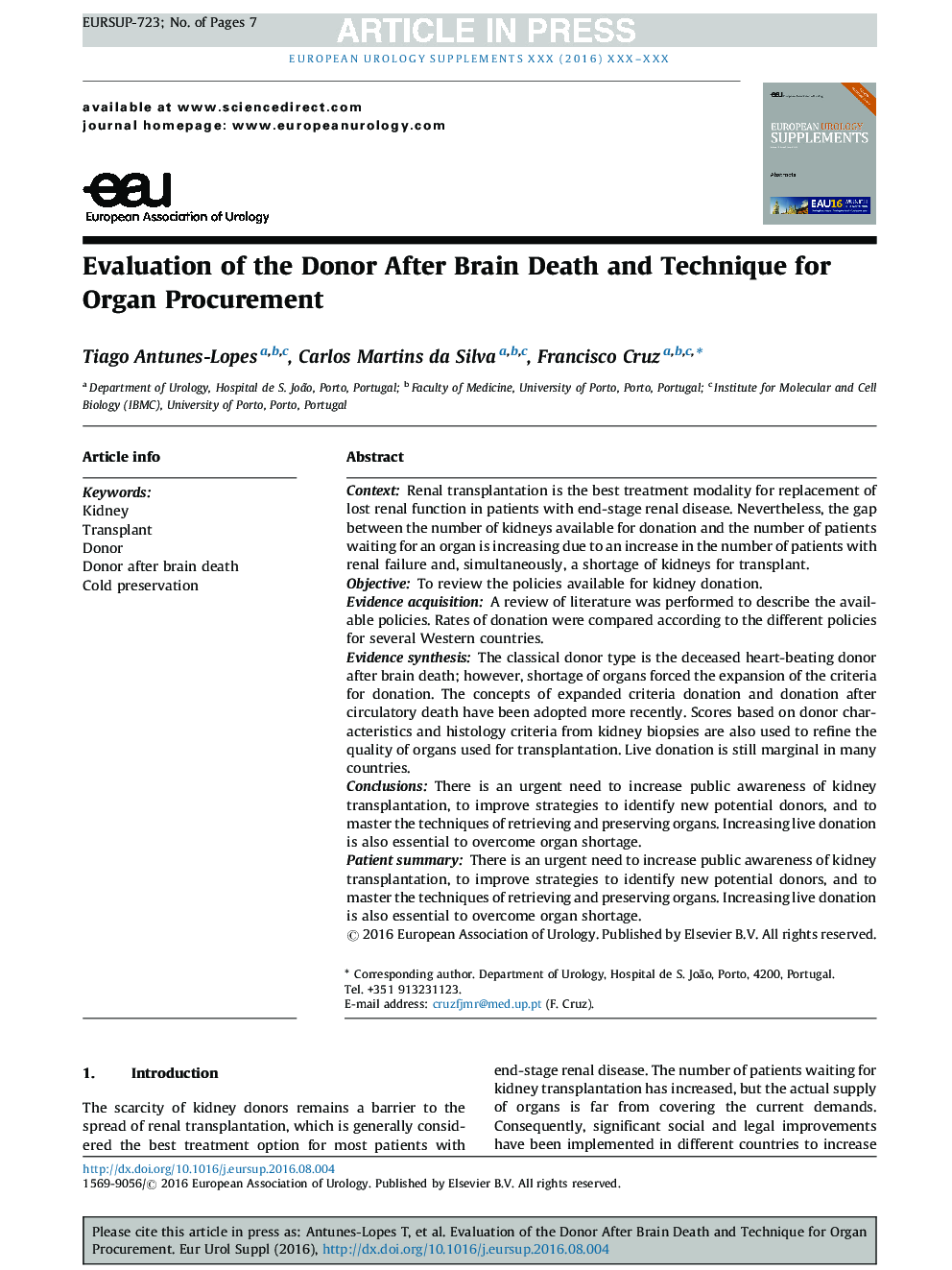 Evaluation of the Donor After Brain Death and Technique for Organ Procurement