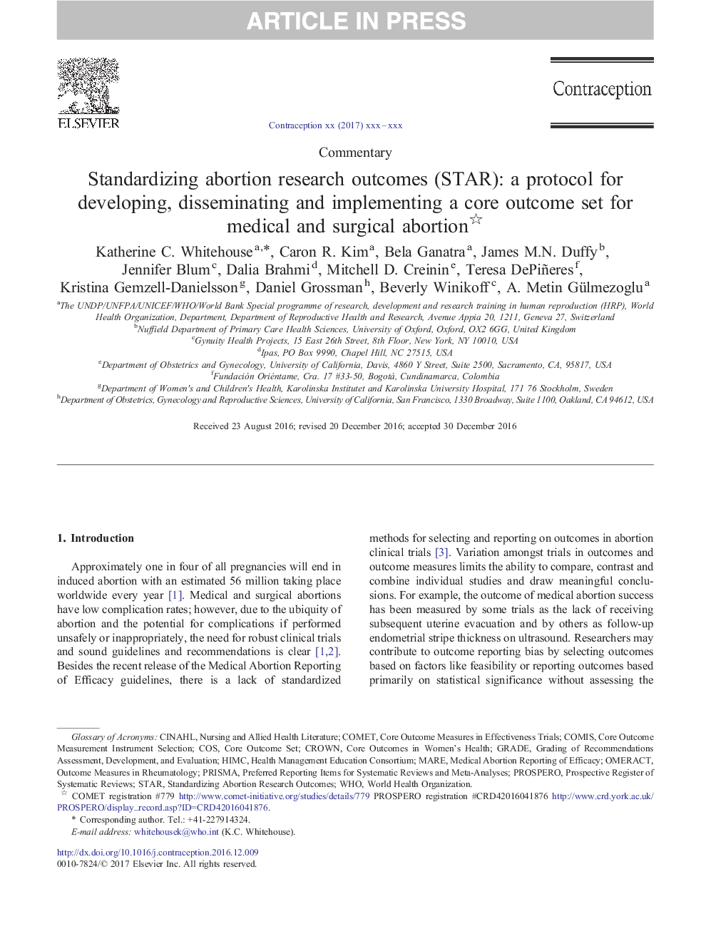 Standardizing abortion research outcomes (STAR): a protocol for developing, disseminating and implementing a core outcome set for medical and surgical abortion