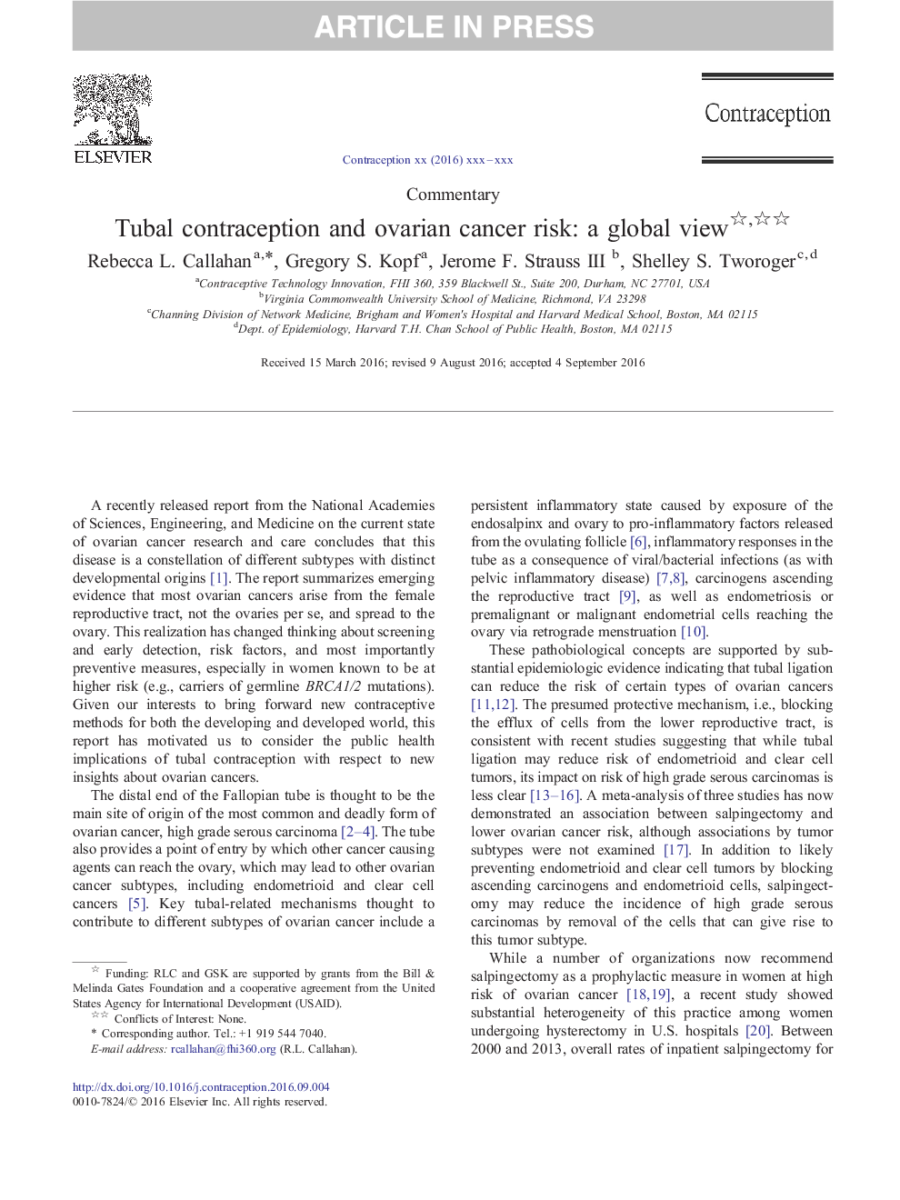 Tubal contraception and ovarian cancer risk: a global view