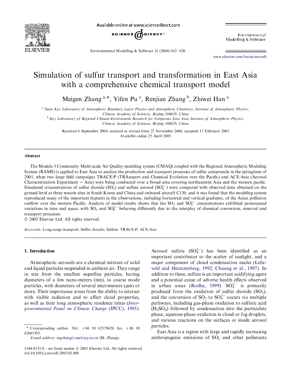 Simulation of sulfur transport and transformation in East Asia with a comprehensive chemical transport model