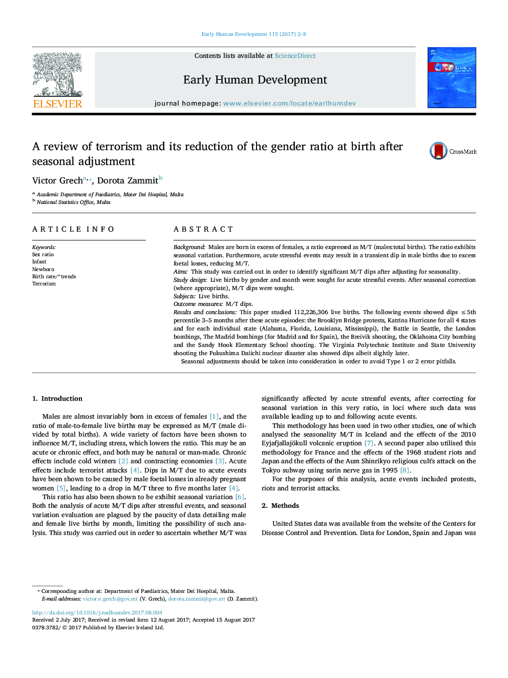 A review of terrorism and its reduction of the gender ratio at birth after seasonal adjustment