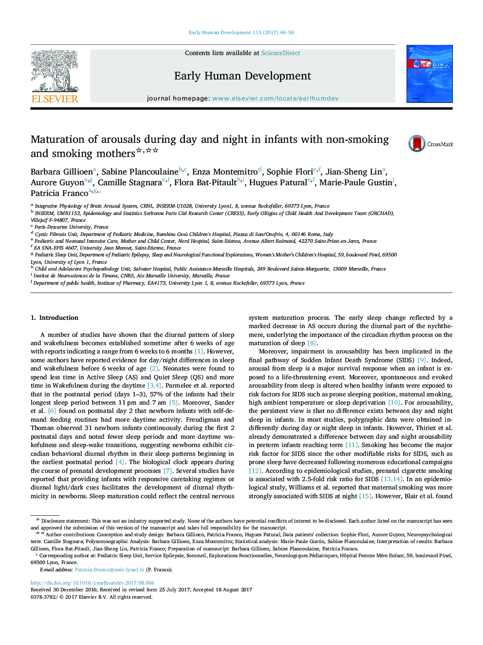 Maturation of arousals during day and night in infants with non-smoking and smoking mothers