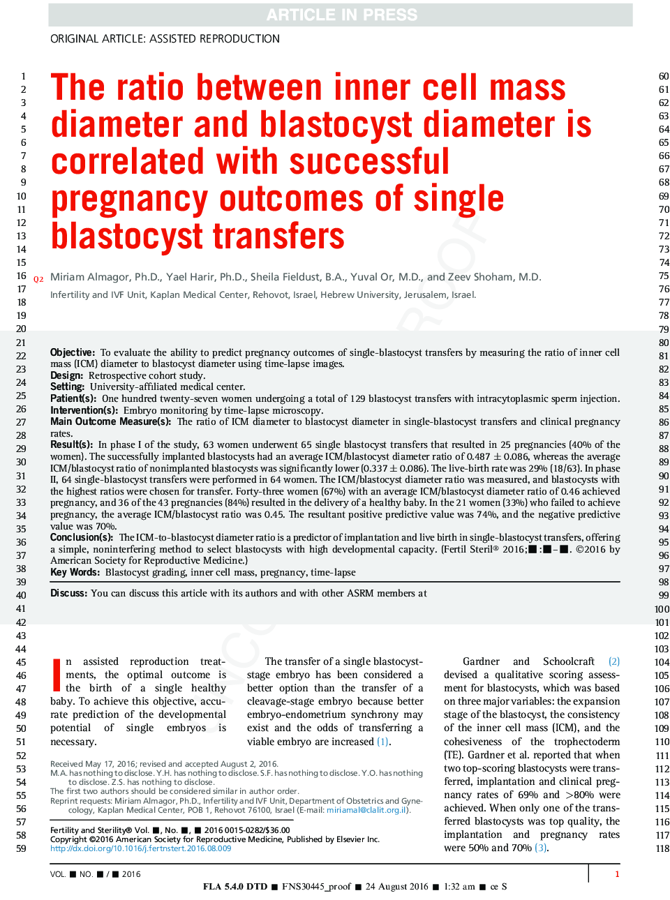 نسبت بین قطر توده درونی سلولی و قطر بلستوسیست با نتایج بارداری موفقیت آمیز انتقال بلواستوسیستر 