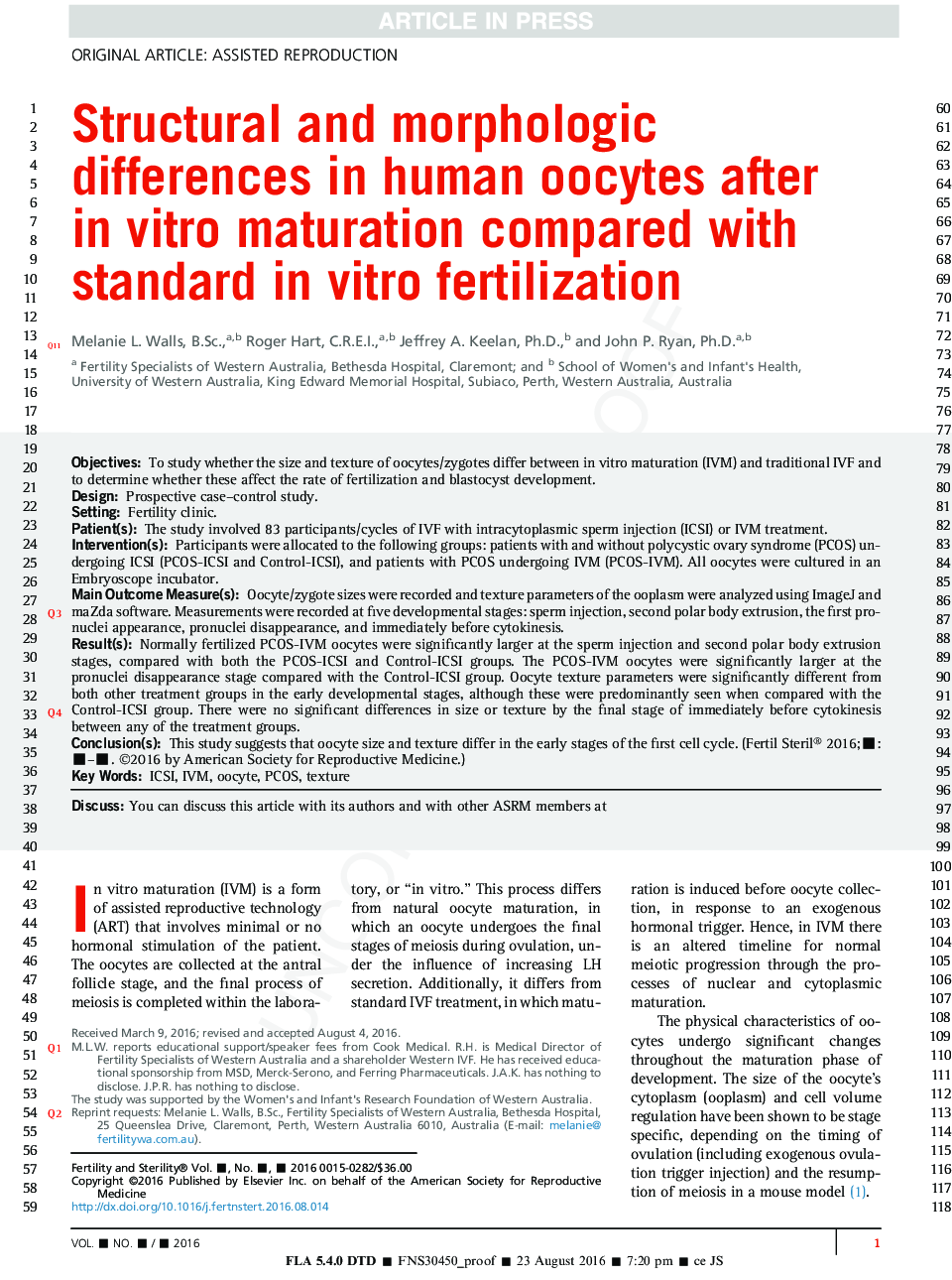 Structural and morphologic differences in human oocytes after inÂ vitro maturation compared with standard inÂ vitro fertilization