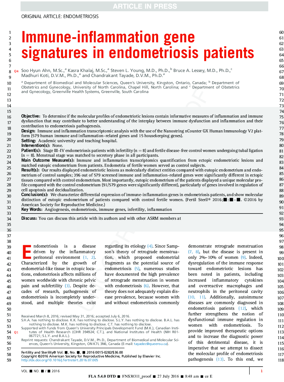 امواج ژن التهاب ایمنی در بیماران مبتلا به آندومتریوز 