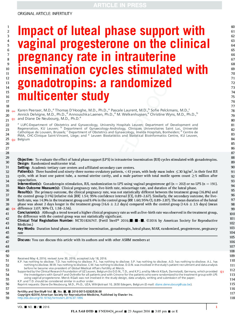 Impact of luteal phase support with vaginal progesterone on the clinical pregnancy rate in intrauterine insemination cycles stimulated with gonadotropins: a randomized multicenter study