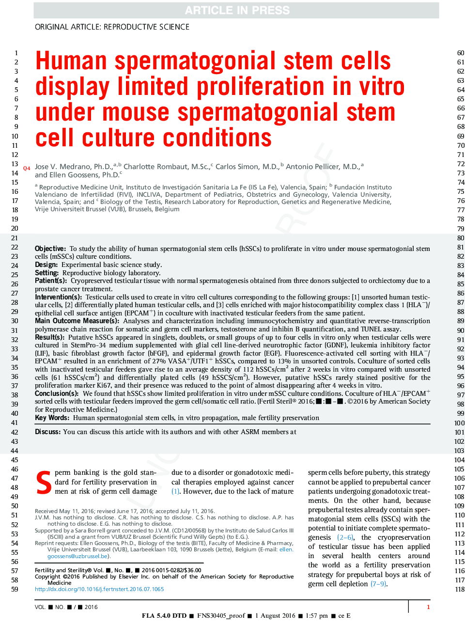 Human spermatogonial stem cells display limited proliferation inÂ vitro under mouse spermatogonial stem cell culture conditions