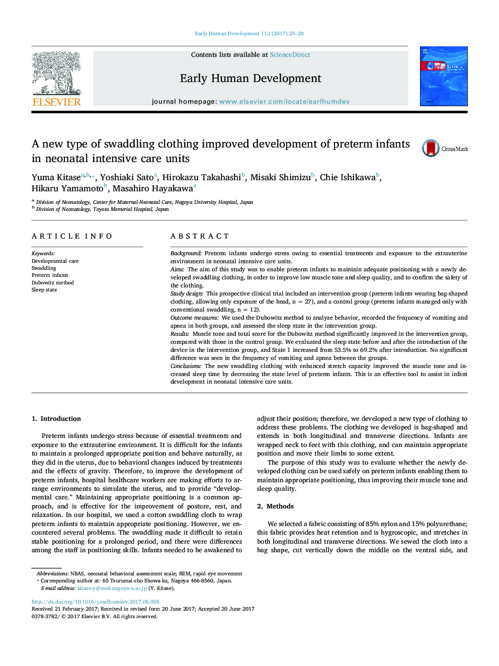 A new type of swaddling clothing improved development of preterm infants in neonatal intensive care units