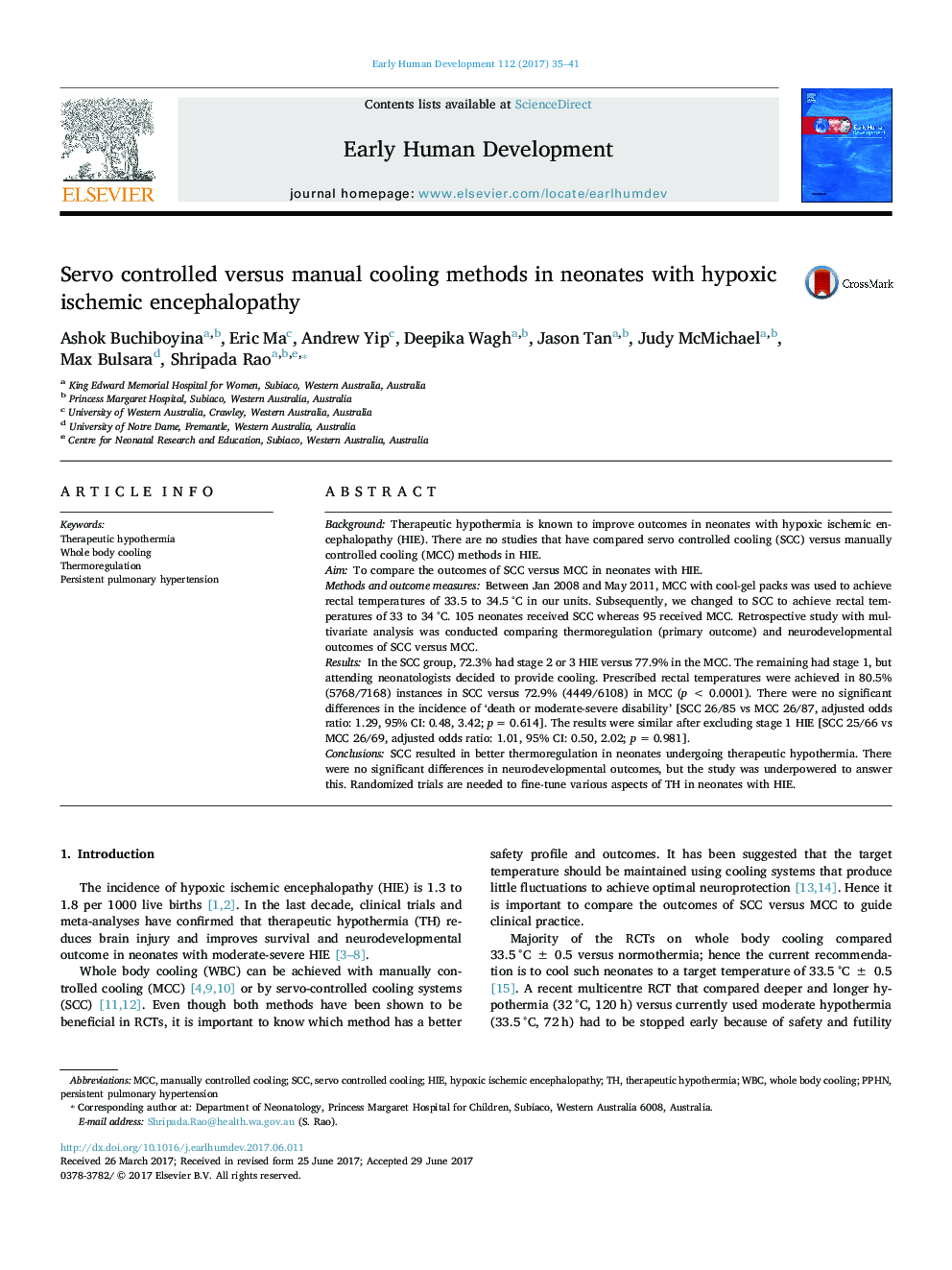 Servo controlled versus manual cooling methods in neonates with hypoxic ischemic encephalopathy