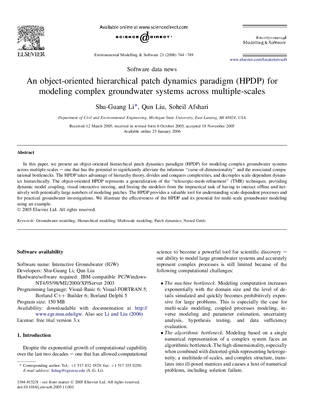 عکس صفحه اول مقاله: An object-oriented hierarchical patch dynamics paradigm (HPDP) for modeling complex groundwater systems across multiple-scales An object-oriented hierarchical patch dynamics paradigm (HPDP) for modeling complex groundwater systems across multiple-scales