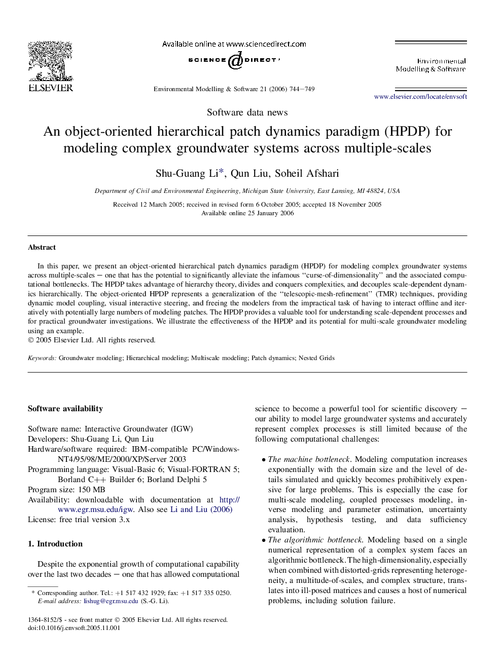 An object-oriented hierarchical patch dynamics paradigm (HPDP) for modeling complex groundwater systems across multiple-scales