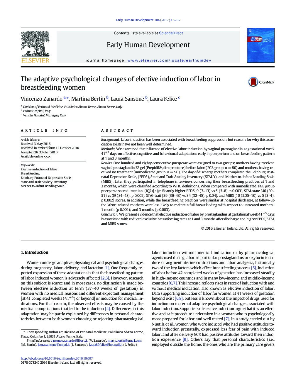 The adaptive psychological changes of elective induction of labor in breastfeeding women