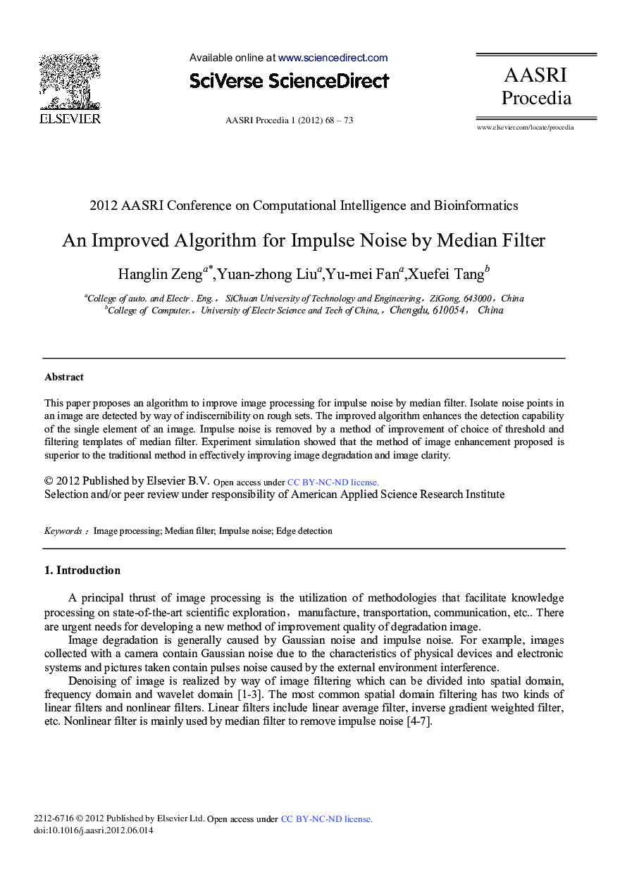 An Improved Algorithm for Impulse Noise by Median Filter