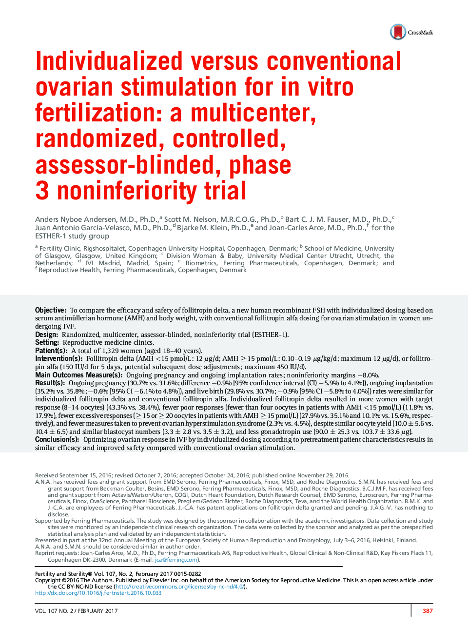 Individualized versus conventional ovarian stimulation for inÂ vitro fertilization: a multicenter, randomized, controlled, assessor-blinded, phase 3 noninferiority trial