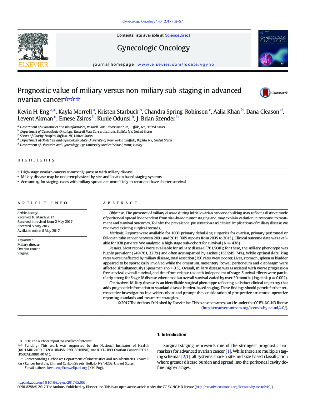 Prognostic value of miliary versus non-miliary sub-staging in advanced ovarian cancer