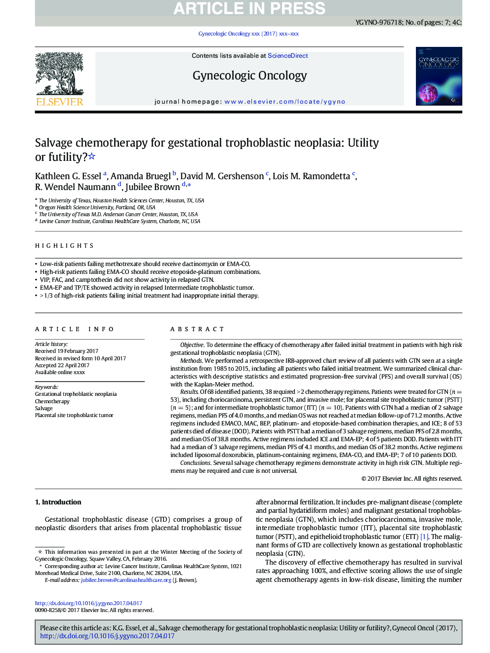 Salvage chemotherapy for gestational trophoblastic neoplasia: Utility or futility?