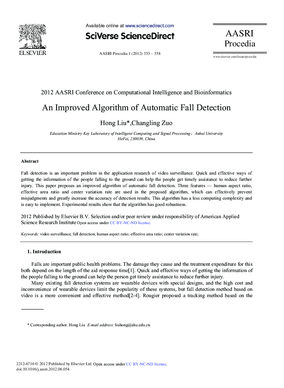 عکس صفحه اول مقاله: An Improved Algorithm of Automatic Fall Detection An Improved Algorithm of Automatic Fall Detection