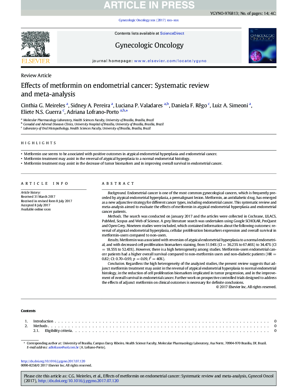 Effects of metformin on endometrial cancer: Systematic review and meta-analysis