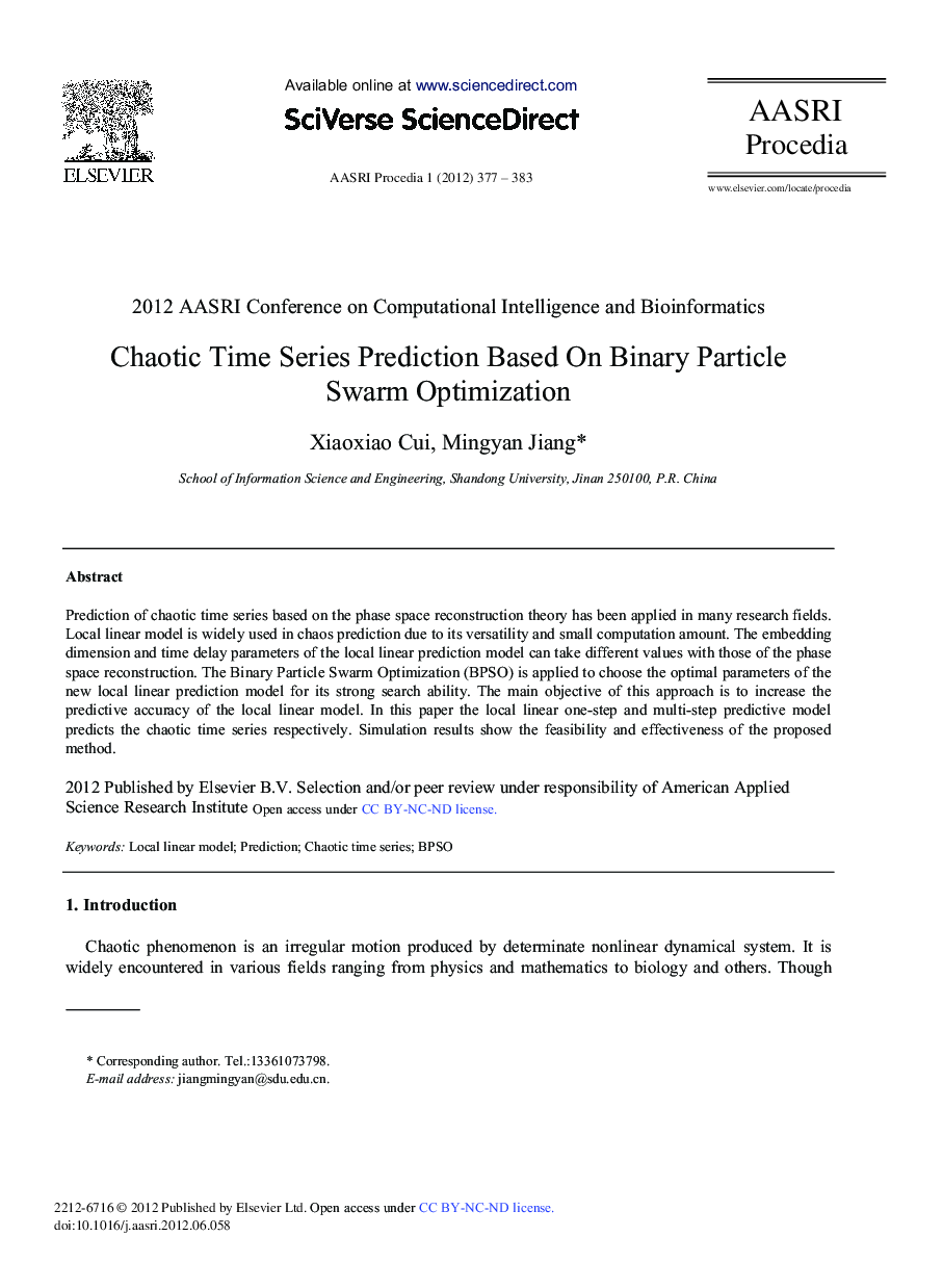Chaotic Time Series Prediction Based On Binary Particle Swarm Optimization