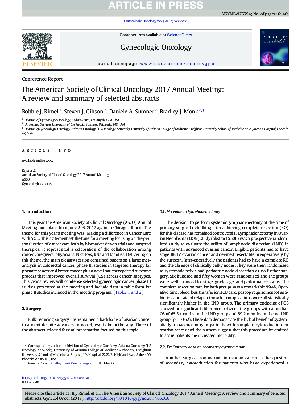 The American Society of Clinical Oncology 2017 Annual Meeting: A review and summary of selected abstracts