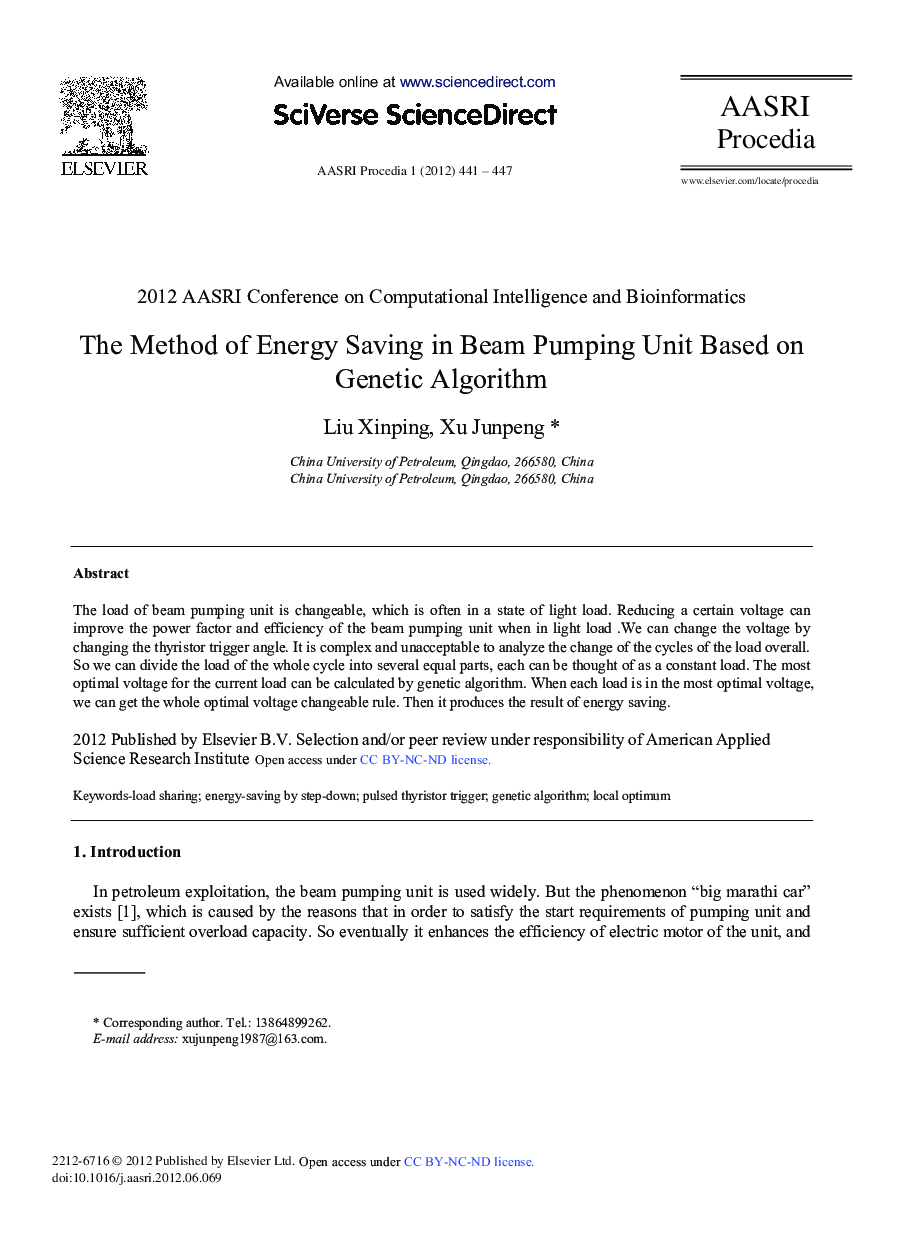 The Method of Energy Saving in Beam Pumping Unit Based on Genetic Algorithm