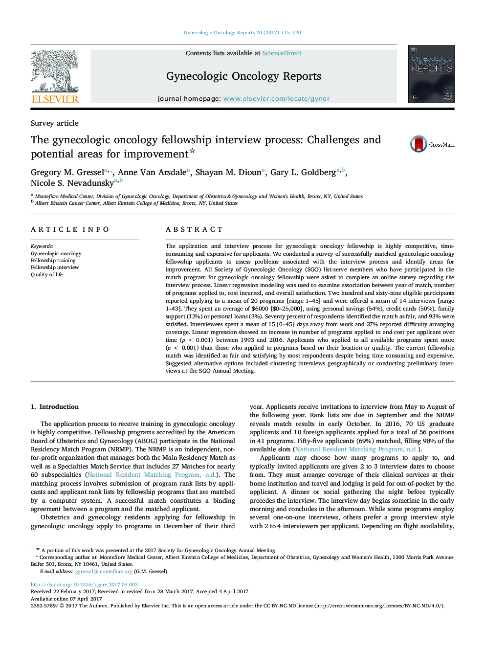 The gynecologic oncology fellowship interview process: Challenges and potential areas for improvement