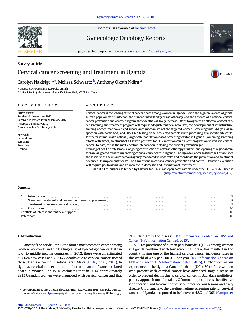 Cervical cancer screening and treatment in Uganda